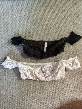 Victoria's Secret Lace Off-Shoulder Bandeau Bralettes - Black & Ivory
